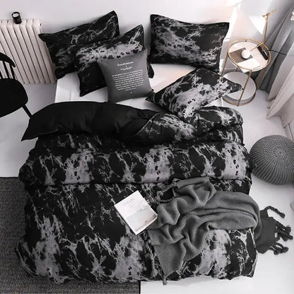 Modern minimalist black & gray marble duvet cover set bedroom bedding