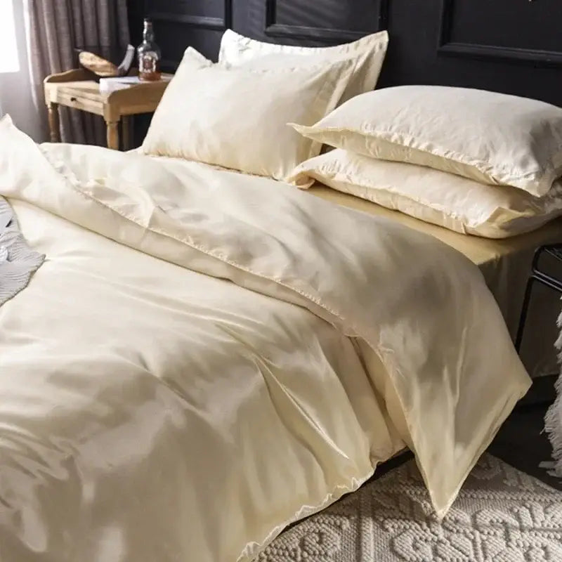 Luxurious cream satin duvet cover bedding set bedroom