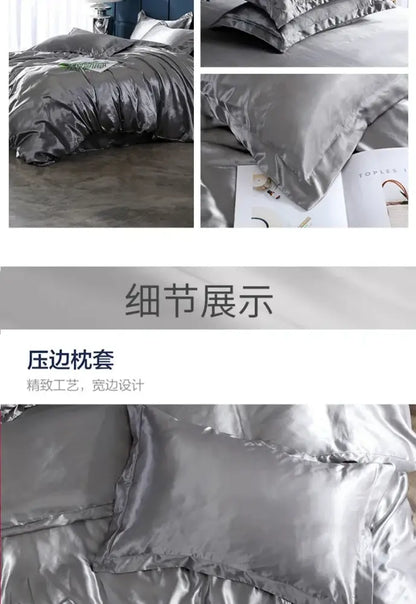 Luxurious cream satin duvet cover bedding set bedroom