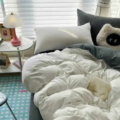 Luxurious white & dark gray cotton bedding set – bedroom duvet cover
