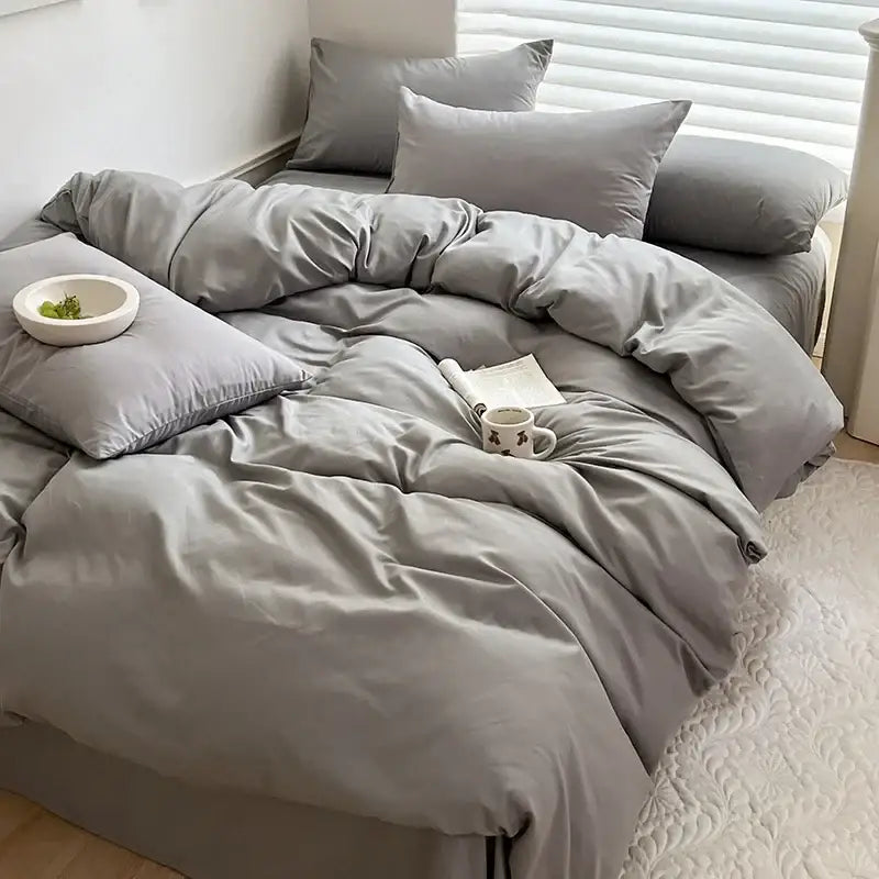 Luxurious gray cotton bedding set for bedroom soft duvet cover
