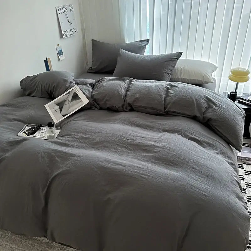 Luxurious gray cotton bedding set bedroom duvet and pillows