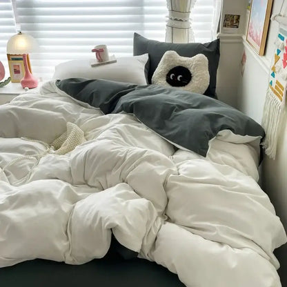 Luxurious white & dark gray duvet cover bedding set bedroom