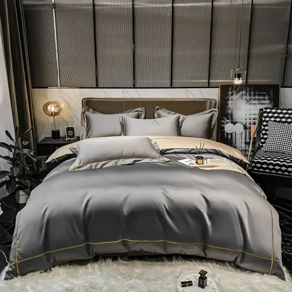 Luxurious navy & gold egyptian cotton duvet cover set bedroom