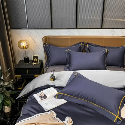 Luxurious navy & gold egyptian cotton duvet cover set bedroom