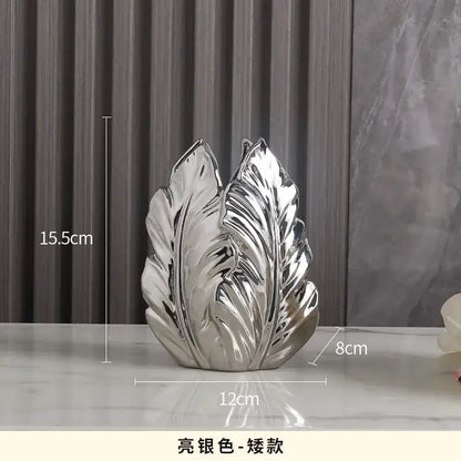 Luxurious gold ceramic feather vase white & gold living room decor