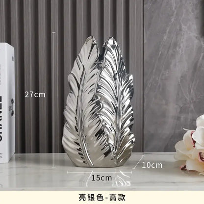 Luxurious gold ceramic feather vase white & gold living room decor