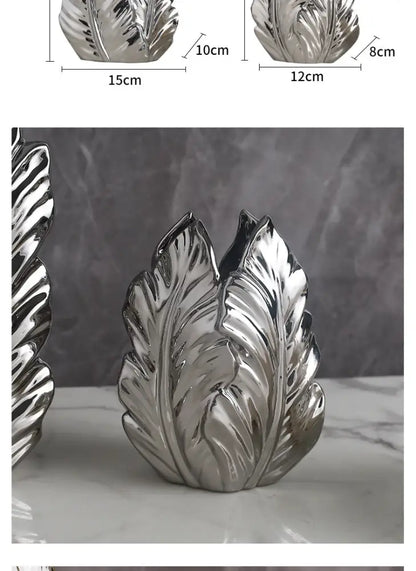 Luxurious gold ceramic feather vase white & gold living room decor