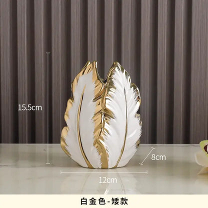 Luxurious gold ceramic feather vase white & gold living room decor
