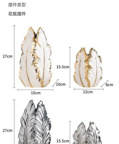 Luxurious gold ceramic feather vase white & gold living room decor