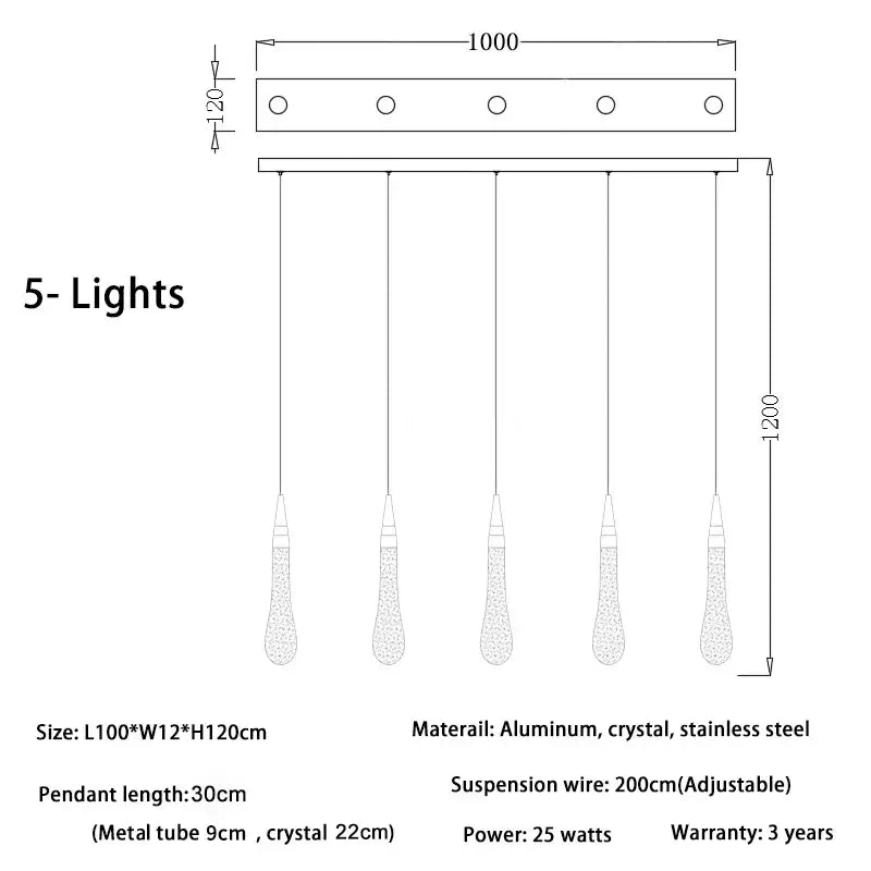 Modern gold crystal light chandelier staircase cascading glass teardrop