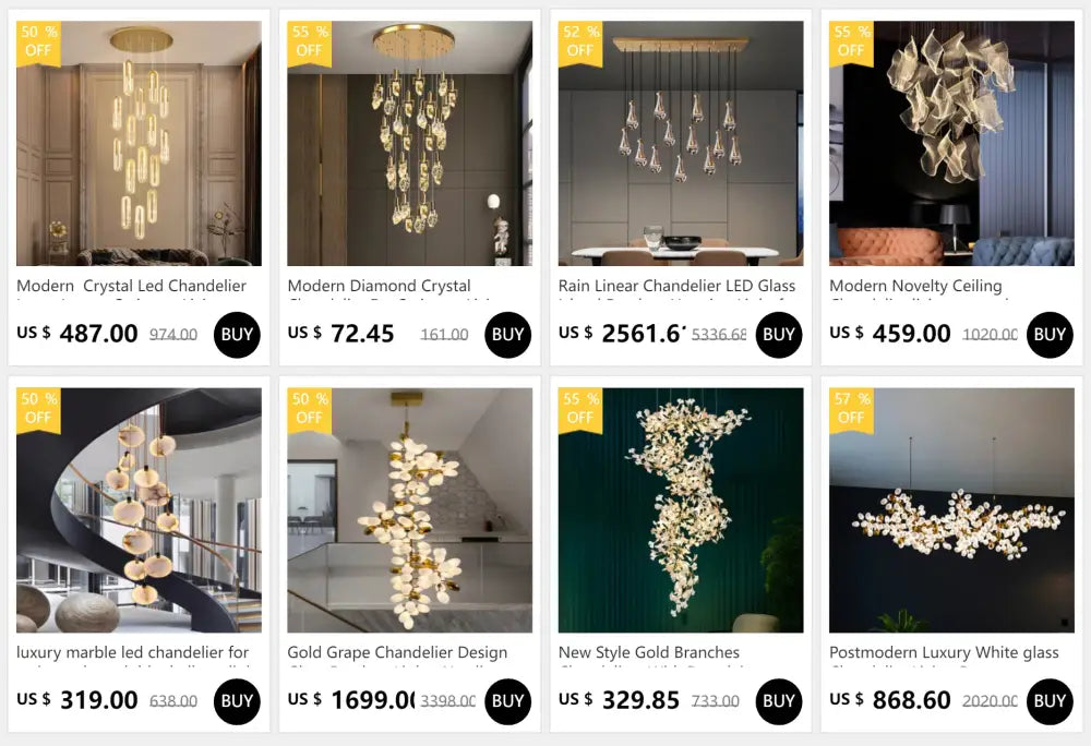 Modern gold crystal light chandelier staircase cascading glass teardrop