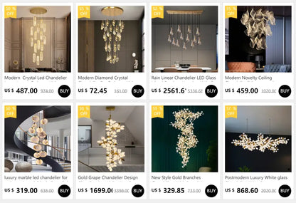 Modern gold crystal light chandelier staircase cascading glass teardrop