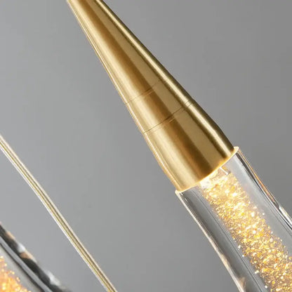 Modern gold crystal light chandelier staircase cascading glass teardrop