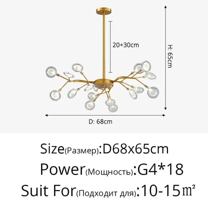 Modern nordic luxurious golden led chandelier dining room globe light