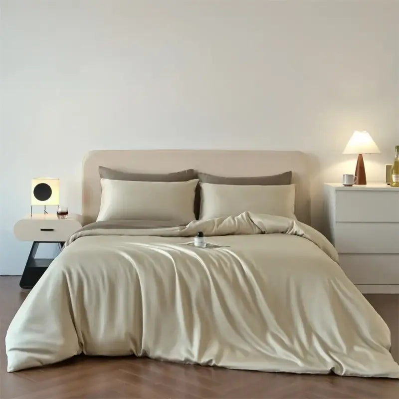 Luxurious beige lyocell silk duvet cover set bedroom bedding