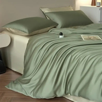 Luxurious beige lyocell silk duvet cover set bedroom bedding