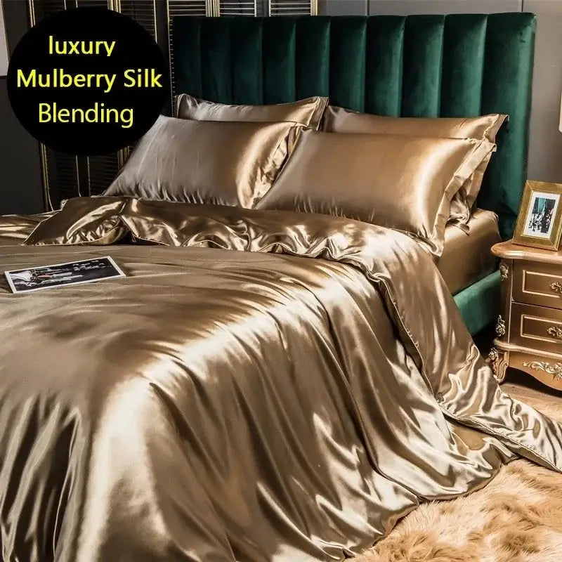 Luxurious gold mulberry silk bedding set bedroom duvet cover
