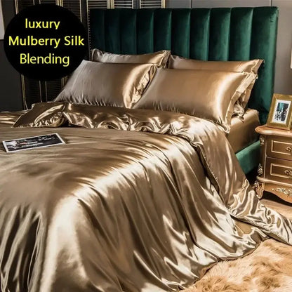 Luxurious gold mulberry silk bedding set bedroom duvet cover