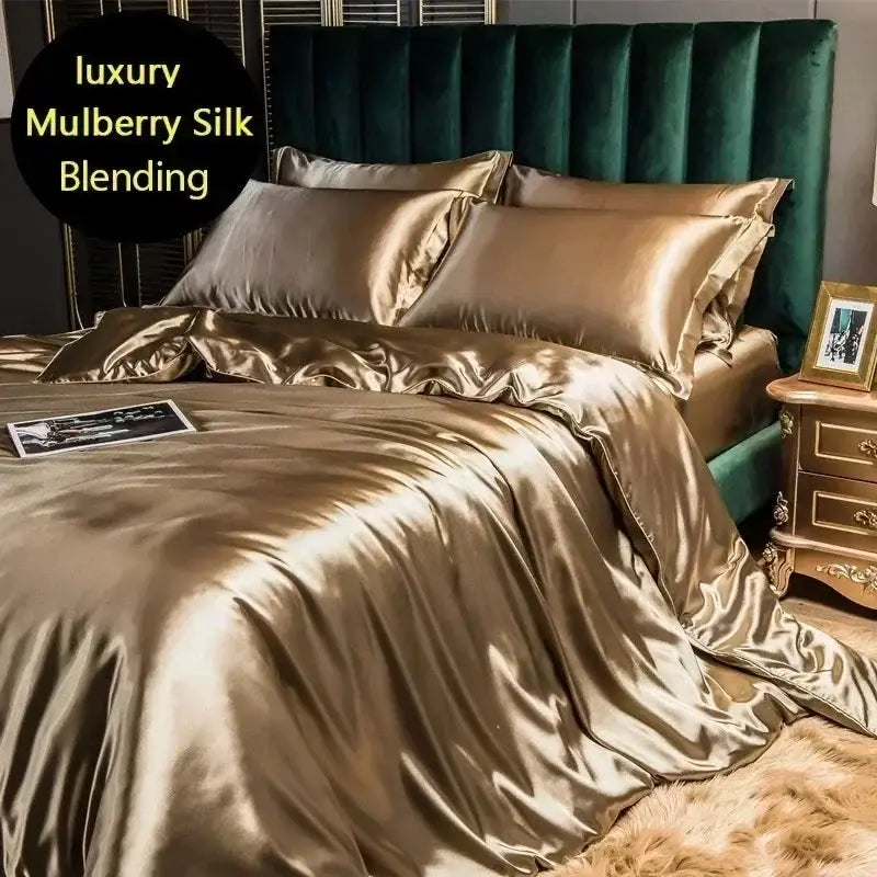 Luxurious gold mulberry silk bedding set bedroom duvet cover