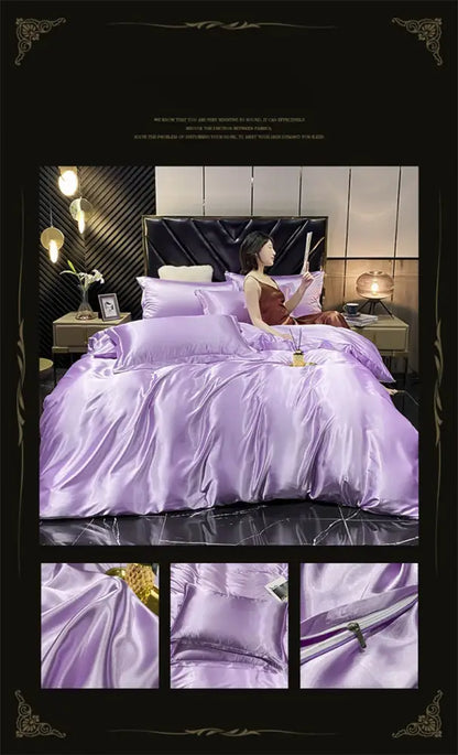 Luxurious purple mulberry silk bedding set for bedroom comfort