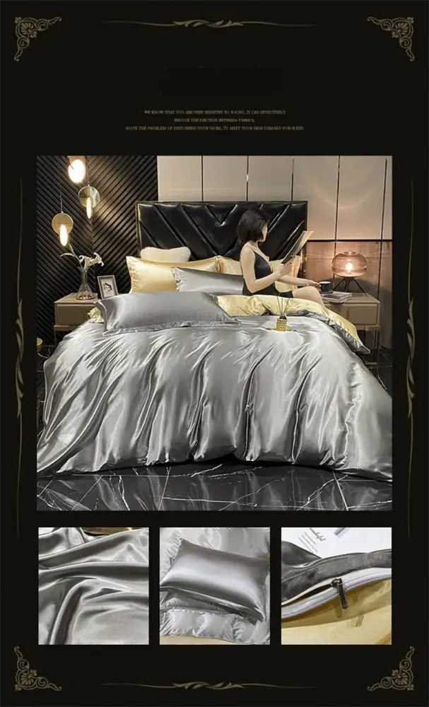 Luxurious yellow mulberry silk bedding set – bedroom duvet cover