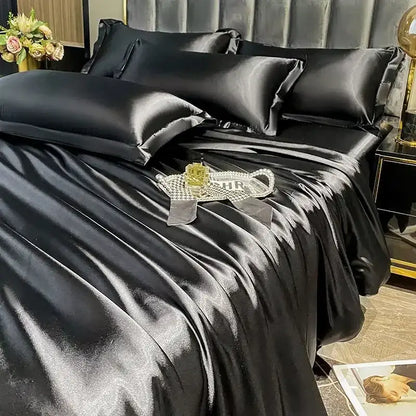 Luxurious silver satin duvet cover bedroom bedding set