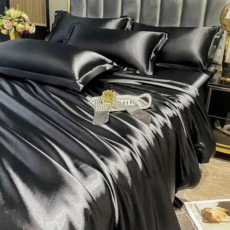 Luxurious silver satin duvet cover bedroom bedding set