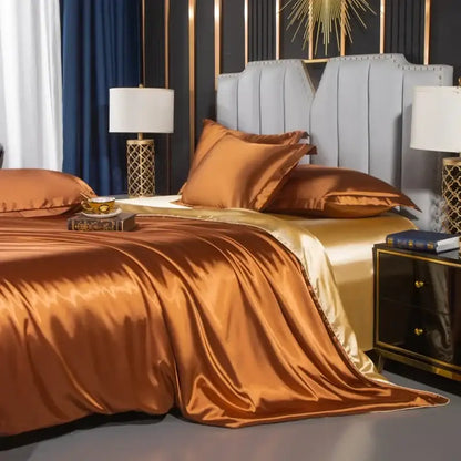 Luxurious purple satin ruffled duvet cover bedroom bedding set