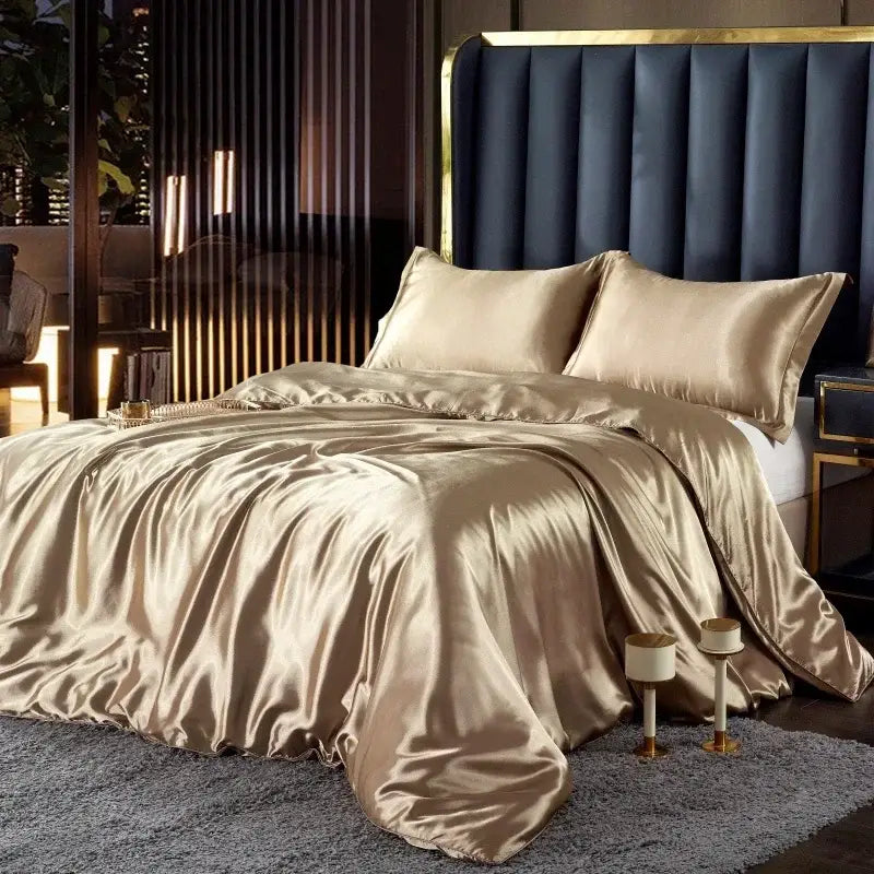 Luxurious lavender satin duvet cover set bedroom bedding