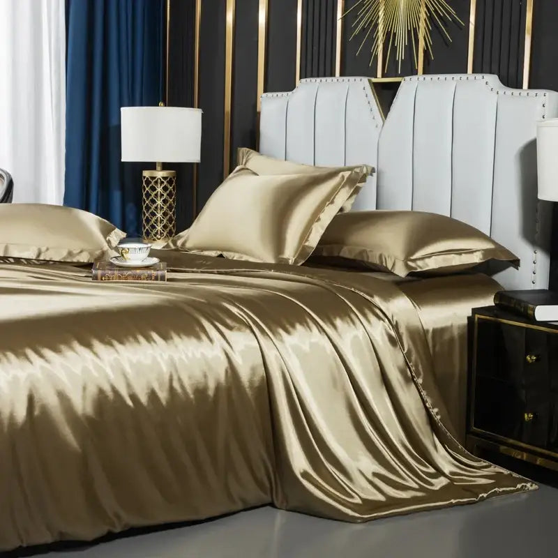 Luxurious pink satin duvet cover set bedroom silk bedding