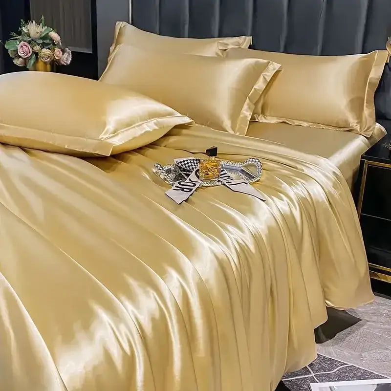 Luxurious navy satin duvet cover set bedroom bedding