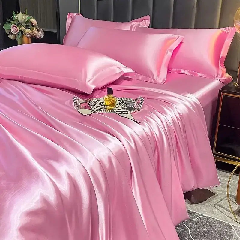 Luxurious navy satin duvet cover set bedroom bedding