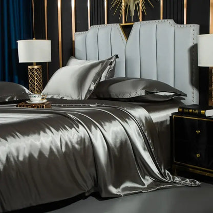 Luxurious silver satin duvet cover bedroom bedding set