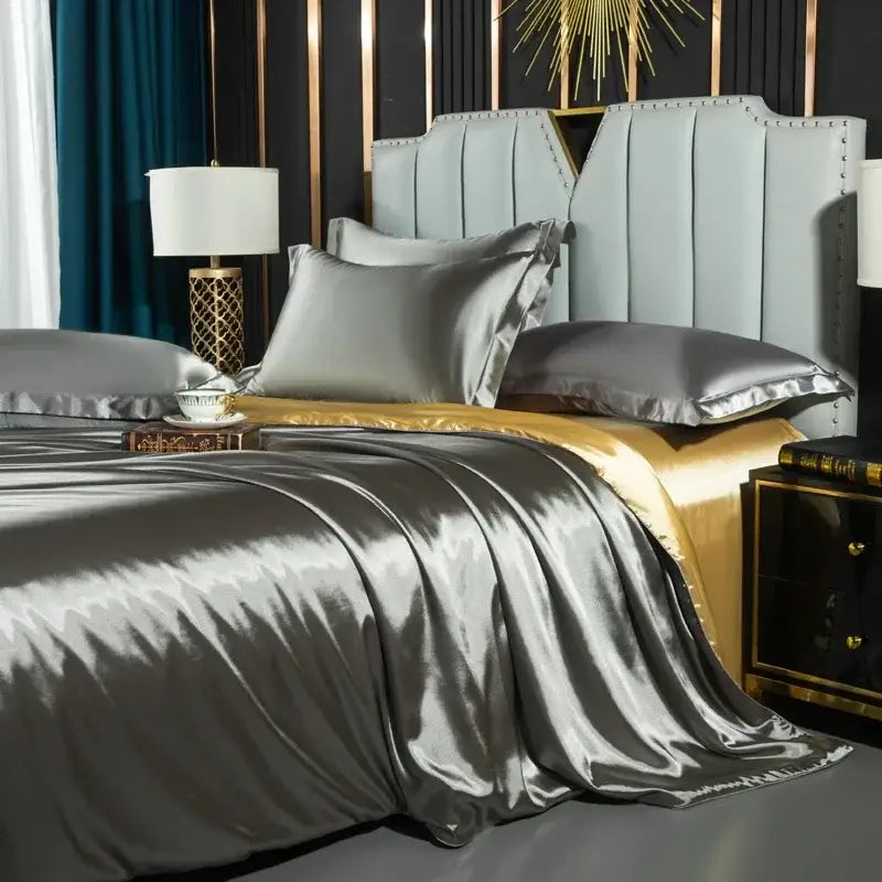 Luxurious lavender satin duvet cover set bedroom bedding