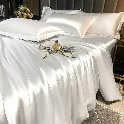 Luxurious pink satin duvet cover set bedroom silk bedding