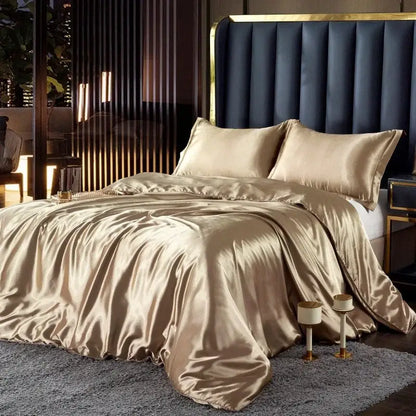Luxurious teal satin duvet cover bedroom bedding set