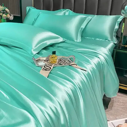 Luxurious gold satin duvet cover set bedroom silk bed sheet