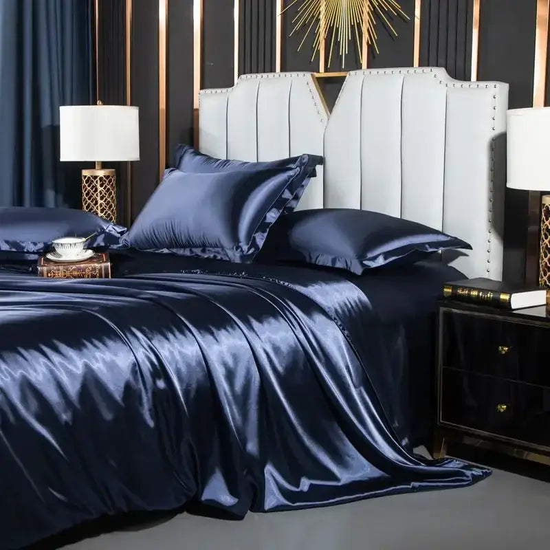 Golden satin silk duvet cover set bedroom luxury bedding