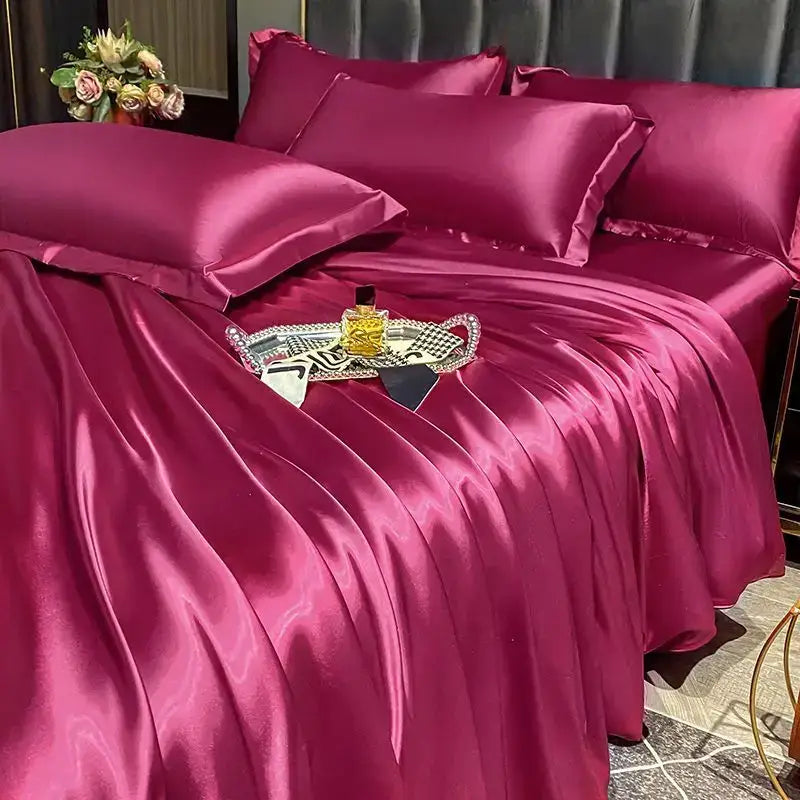 Golden satin silk duvet cover set bedroom luxury bedding