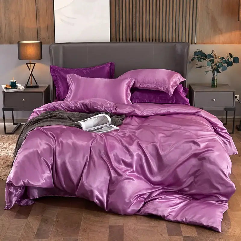 Luxurious purple glossy solid color bedding set bedroom duvet cover