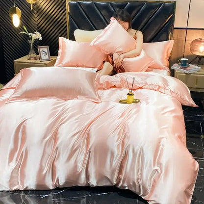 Luxurious gold satin duvet cover bedroom king size bedding set