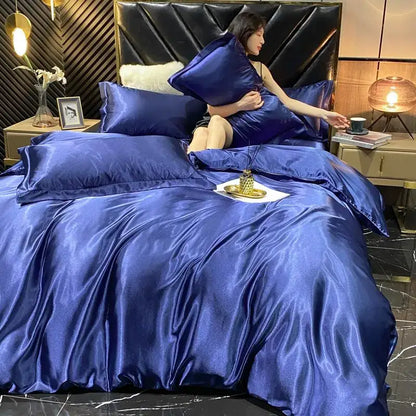 Luxurious golden rayon silk duvet cover bedroom bedding set