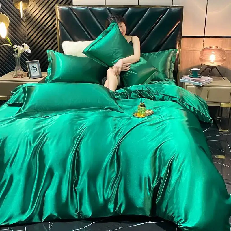 Luxurious gold satin duvet cover bedroom king size bedding set