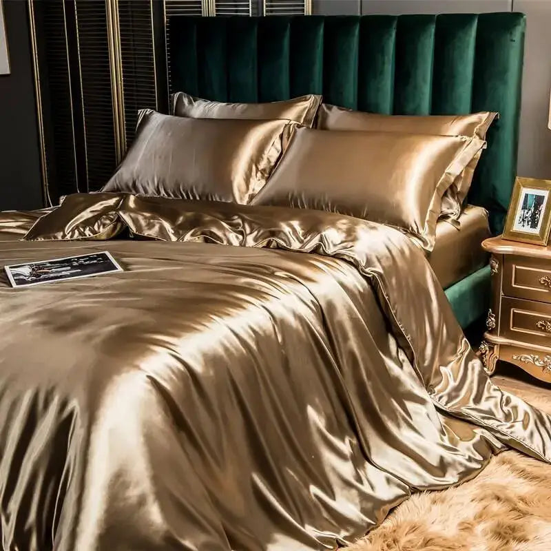 Luxurious bronze satin duvet cover bedding set bedroom king size