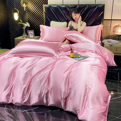 Luxurious golden rayon silk duvet cover bedroom bedding set