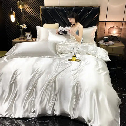 Luxurious gold satin duvet cover bedroom king size bedding set