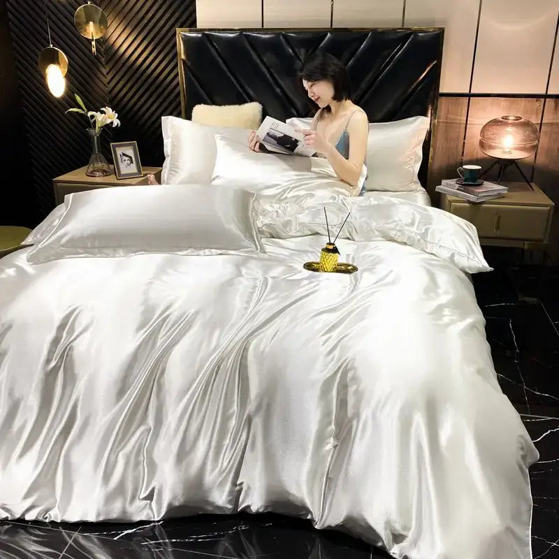 Luxurious bronze satin duvet cover bedding set bedroom king size