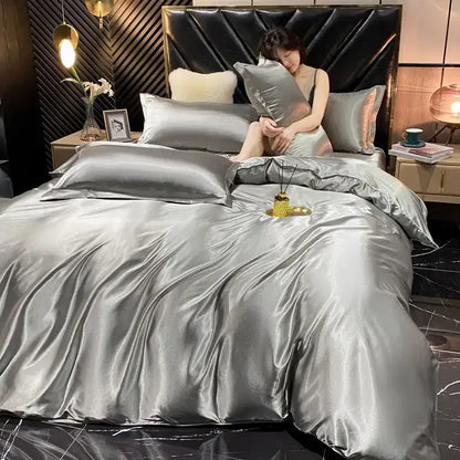 Luxurious gold satin duvet cover bedroom king size bedding set