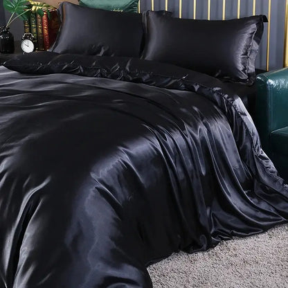 Luxurious crimson satin bedding set – bedroom duvet cover and sheets